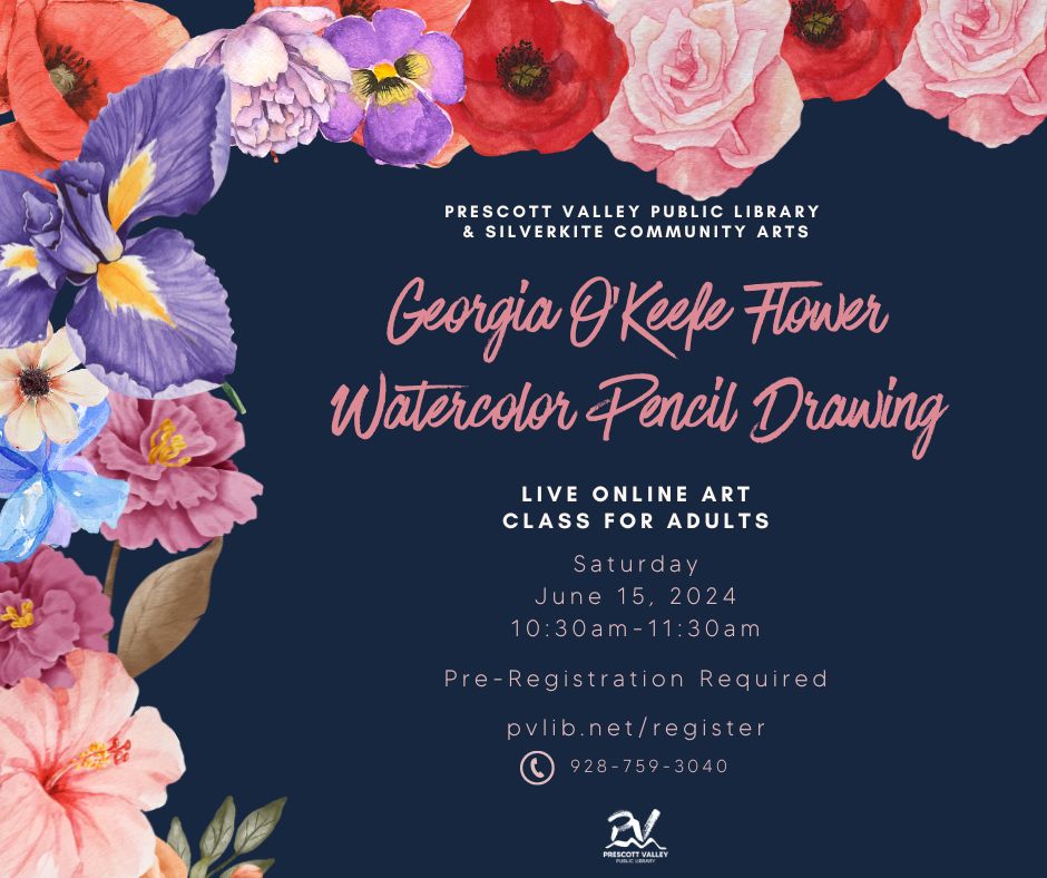 SilverKite Community Art Classes O'Keefe Flower Watercolor